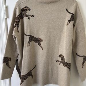 Entro Beige Cheetah Print Turtleneck Sweater